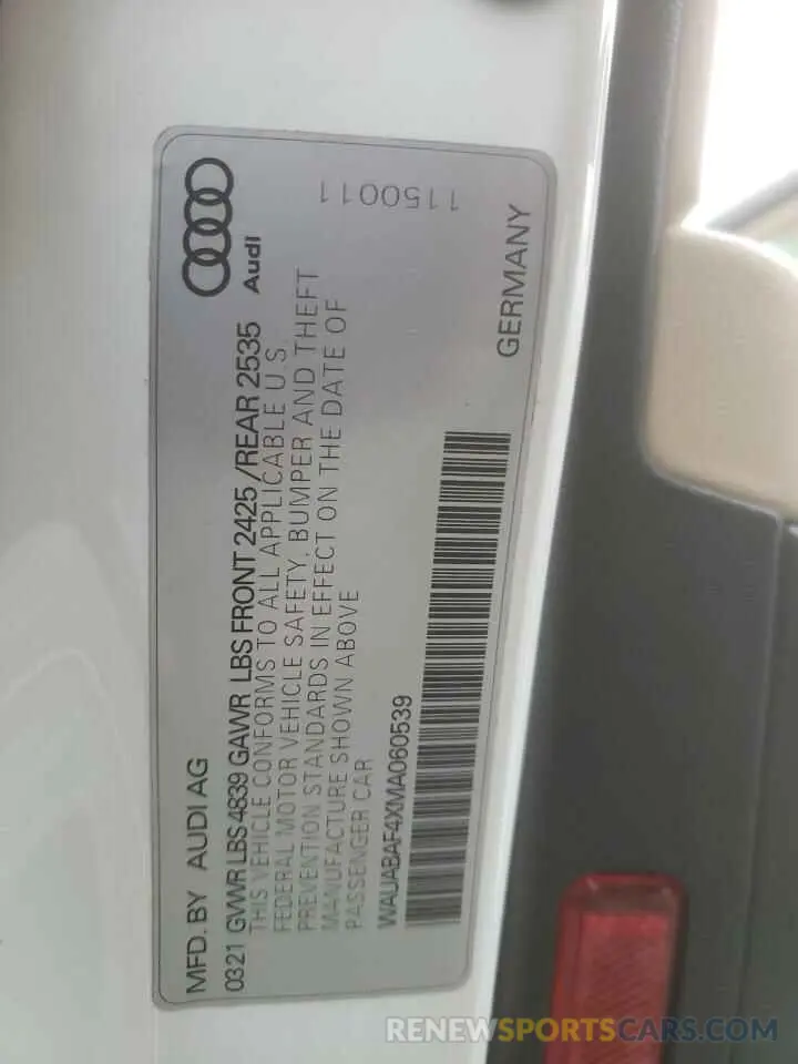 14 fotografías del automóvil dañado WAUABAF4XMA060539 AUDI A4 2021