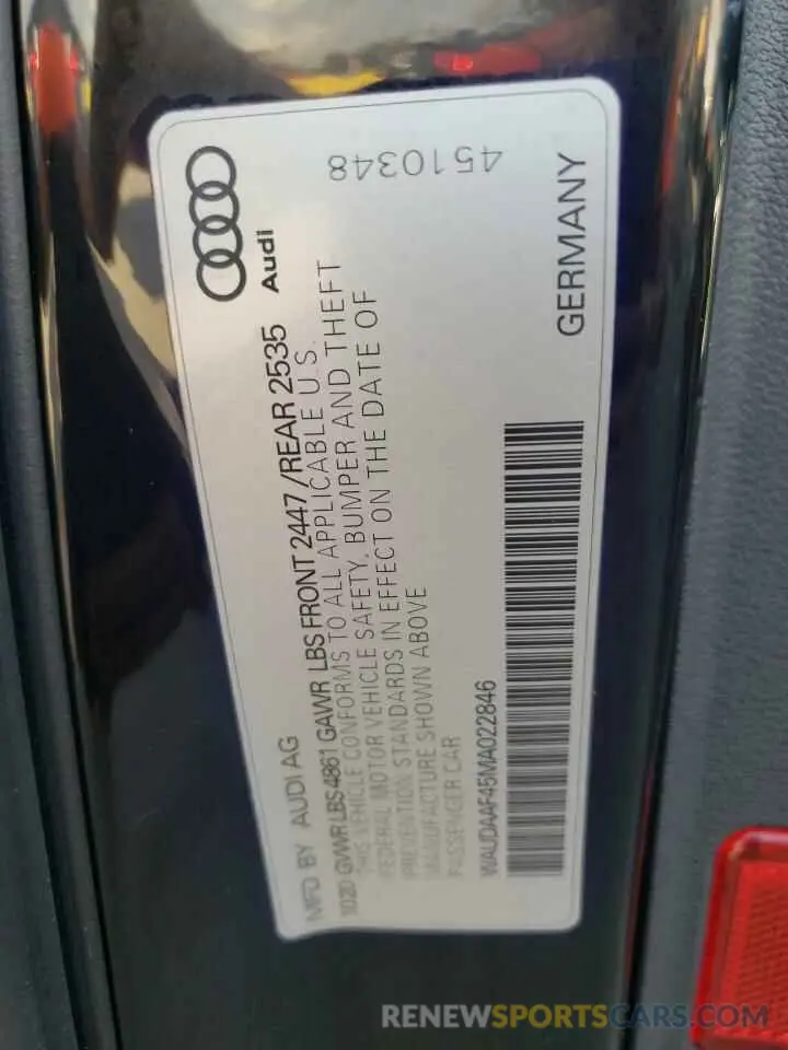 12 fotografías del automóvil dañado WAUDAAF45MA022846 AUDI A4 2021