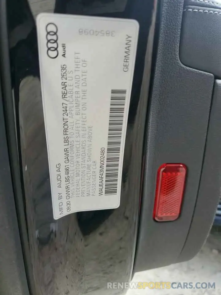 14 fotografías del automóvil dañado WAUEAAF43MN002480 AUDI A4 2021