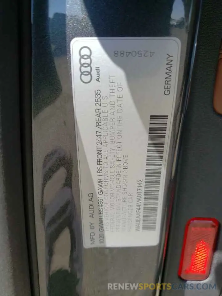 10 fotografías del automóvil dañado WAUEAAF44MA017142 AUDI A4 2021