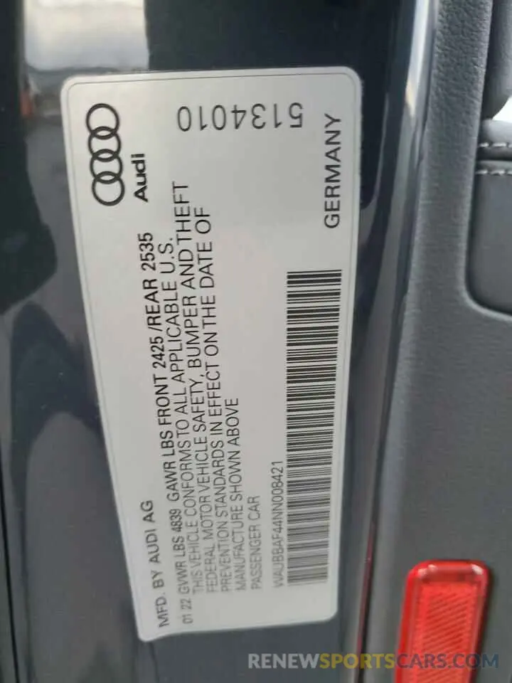 12 fotografías del automóvil dañado WAUBBAF44NN008421 AUDI A4 2022