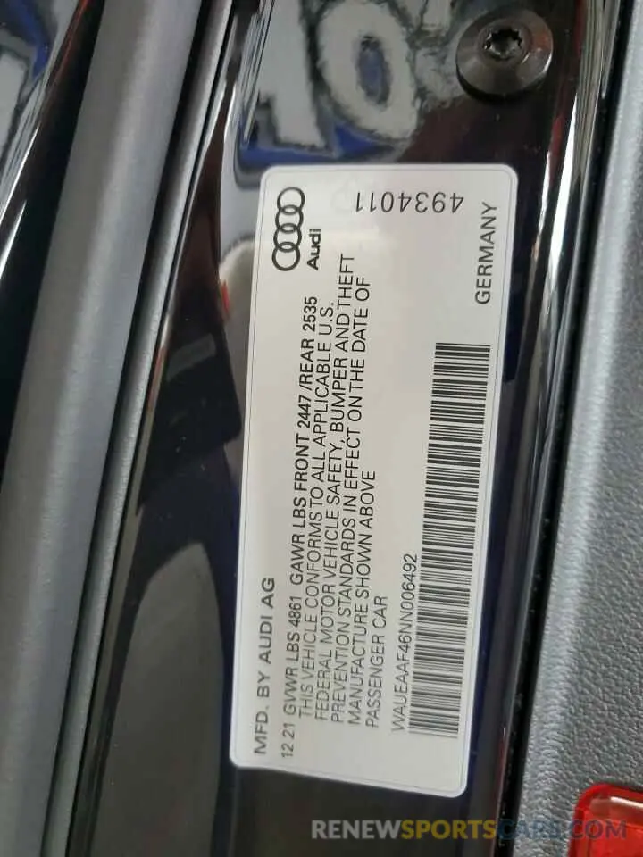 13 fotografías del automóvil dañado WAUEAAF46NN006492 AUDI A4 2022