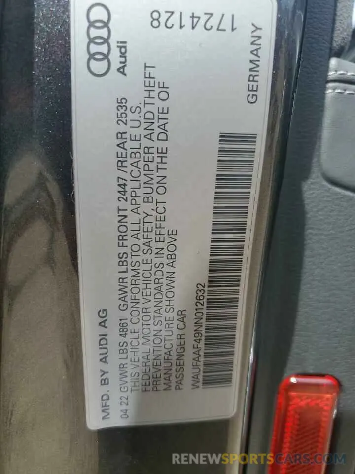 13 fotografías del automóvil dañado WAUFAAF49NN012632 AUDI A4 2022
