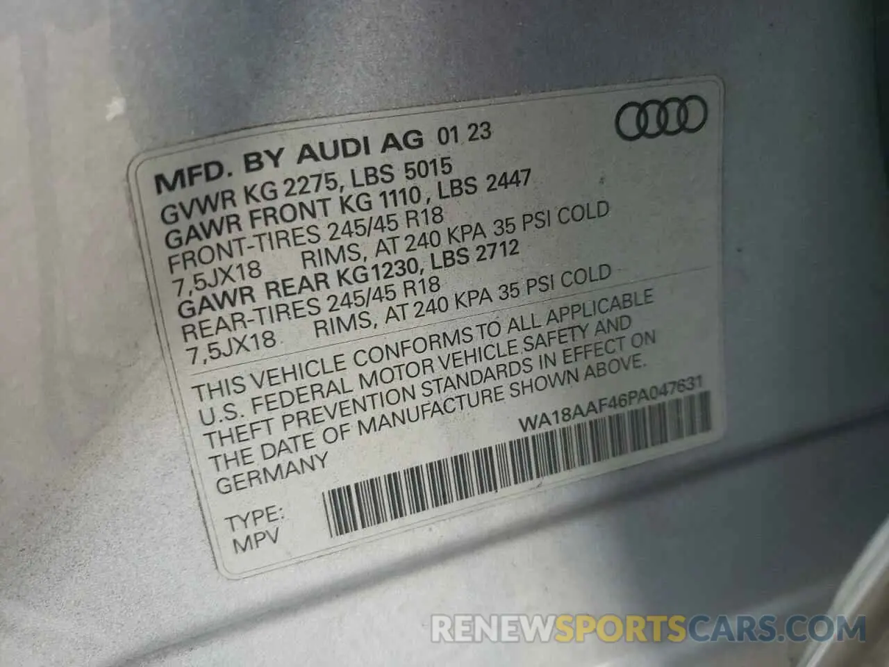 12 fotografías del automóvil dañado WA18AAF46PA047631 AUDI A4 2023