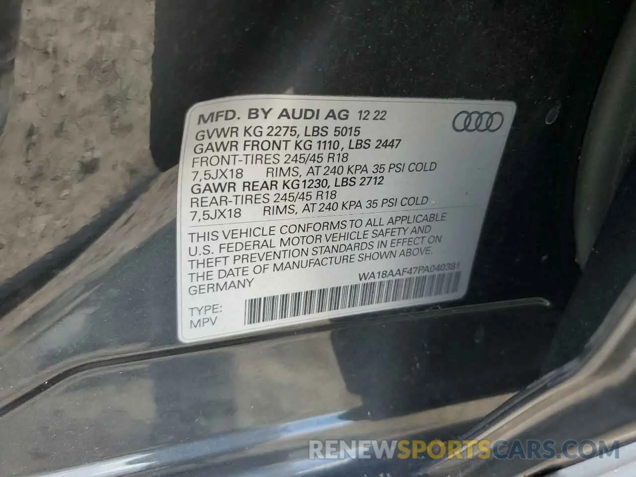 13 fotografías del automóvil dañado WA18AAF47PA040381 AUDI A4 2023