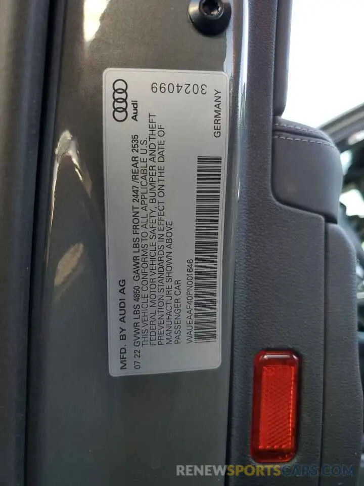 13 fotografías del automóvil dañado WAUEAAF40PN001646 AUDI A4 2023