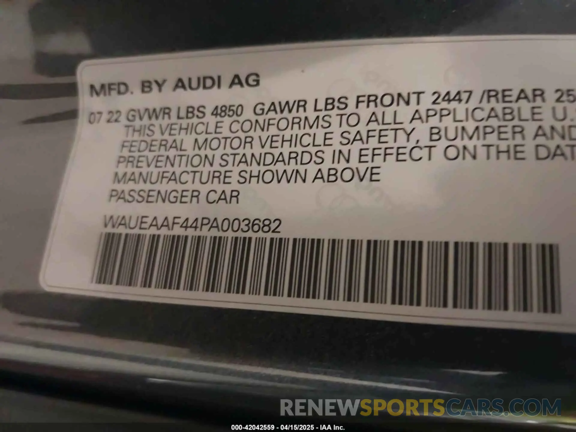 9 fotografías del automóvil dañado WAUEAAF44PA003682 AUDI A4 2023