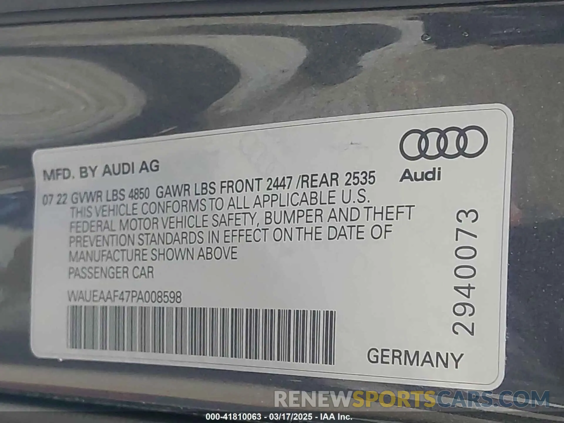 9 fotografías del automóvil dañado WAUEAAF47PA008598 AUDI A4 2023