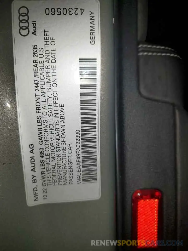 12 fotografías del automóvil dañado WAUEAAF49PA022390 AUDI A4 2023