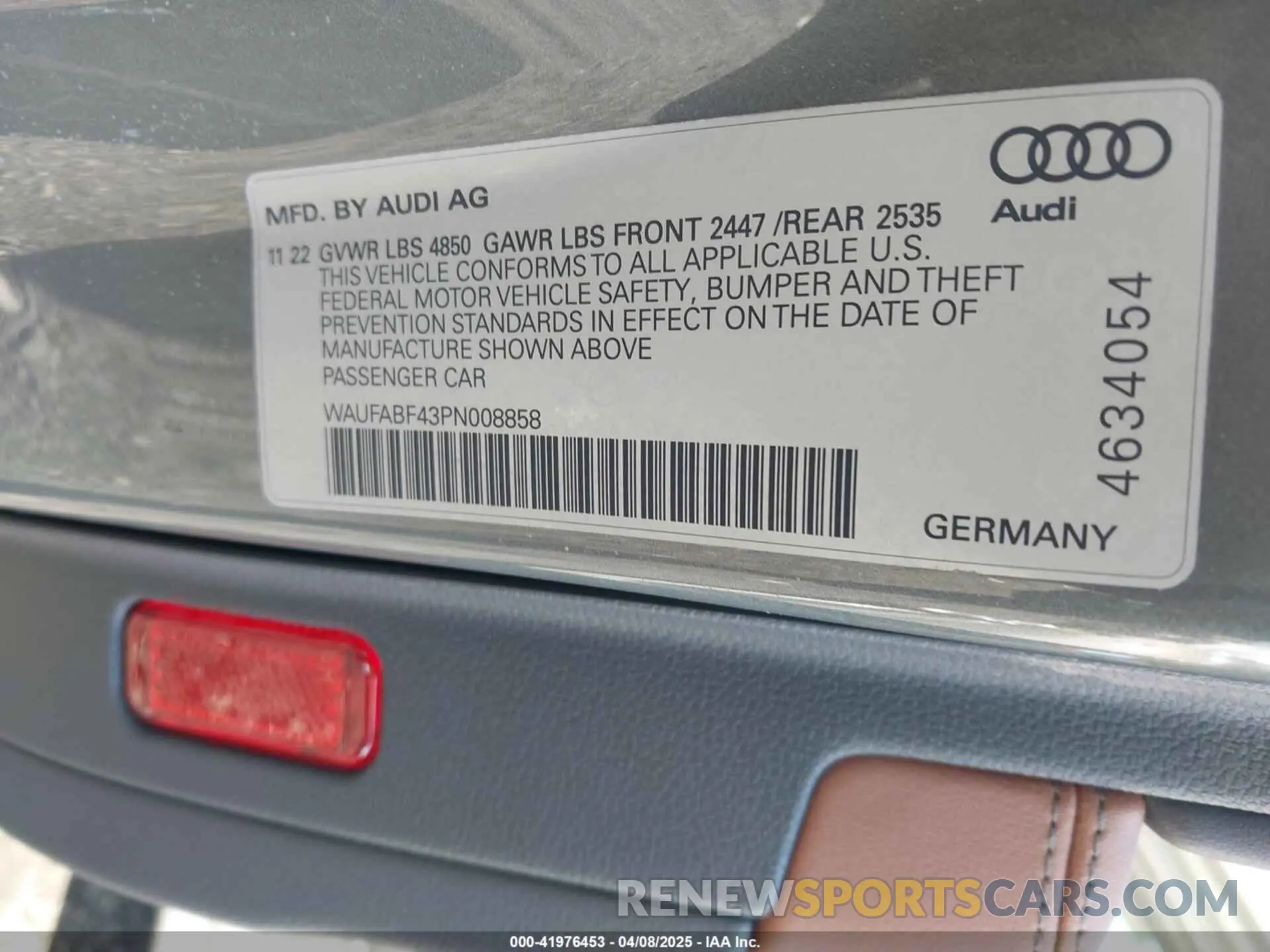9 fotografías del automóvil dañado WAUFABF43PN008858 AUDI A4 2023