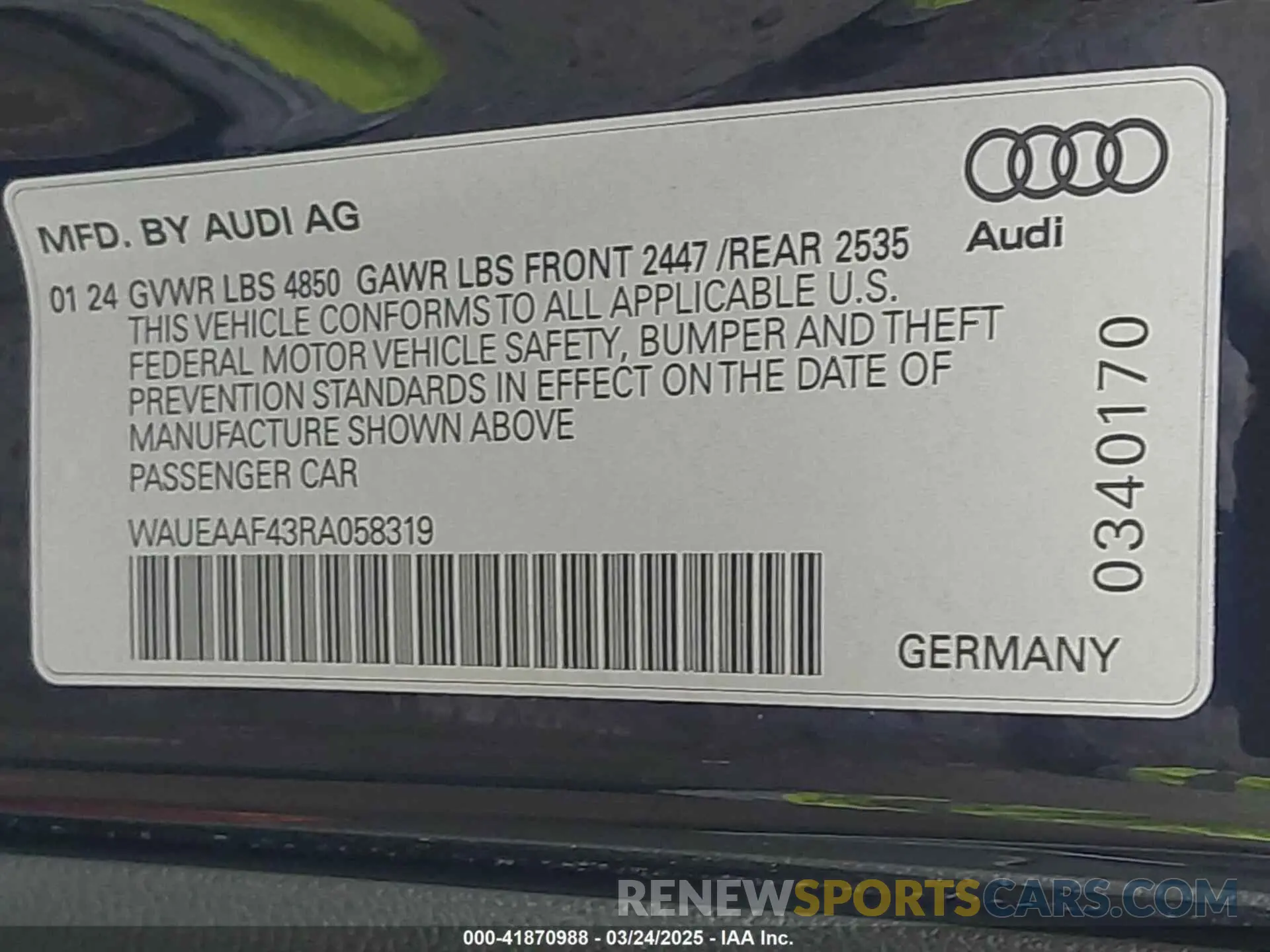 9 fotografías del automóvil dañado WAUEAAF43RA058319 AUDI A4 2024
