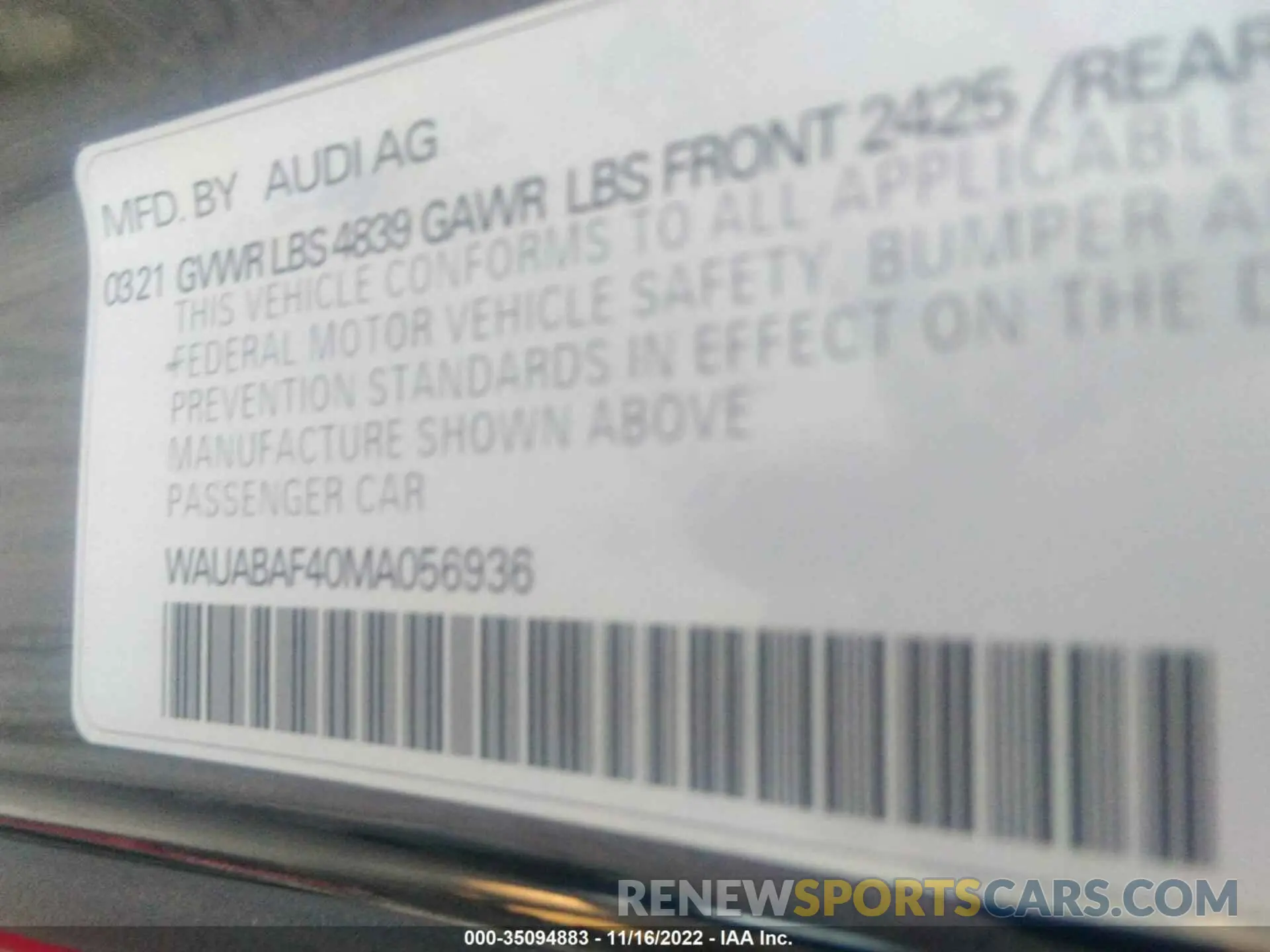 9 fotografías del automóvil dañado WAUABAF40MA056936 AUDI A4 SEDAN 2021