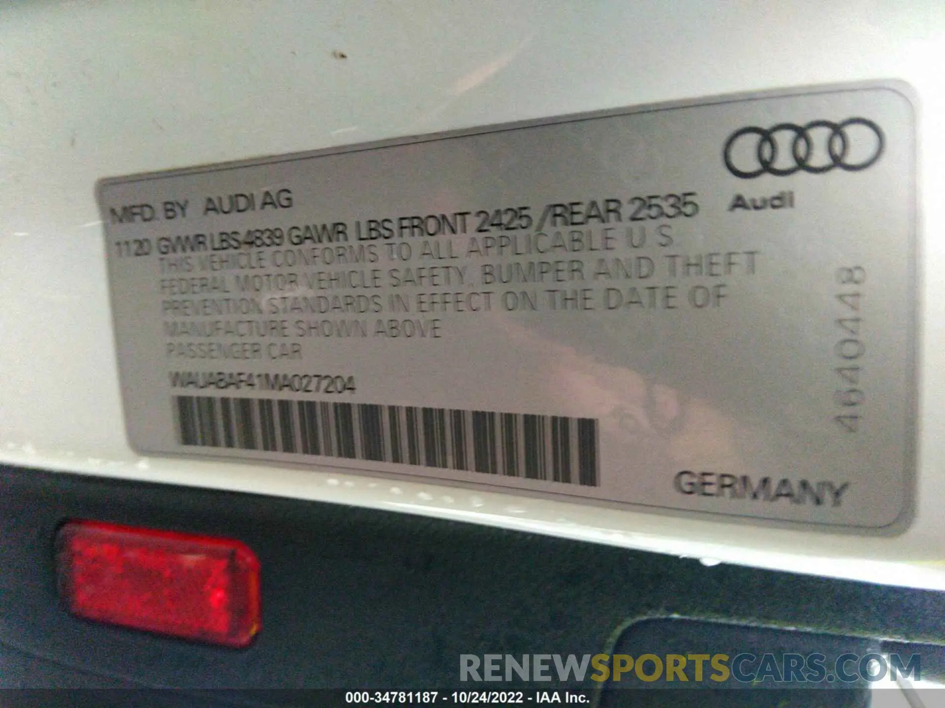 9 fotografías del automóvil dañado WAUABAF41MA027204 AUDI A4 SEDAN 2021