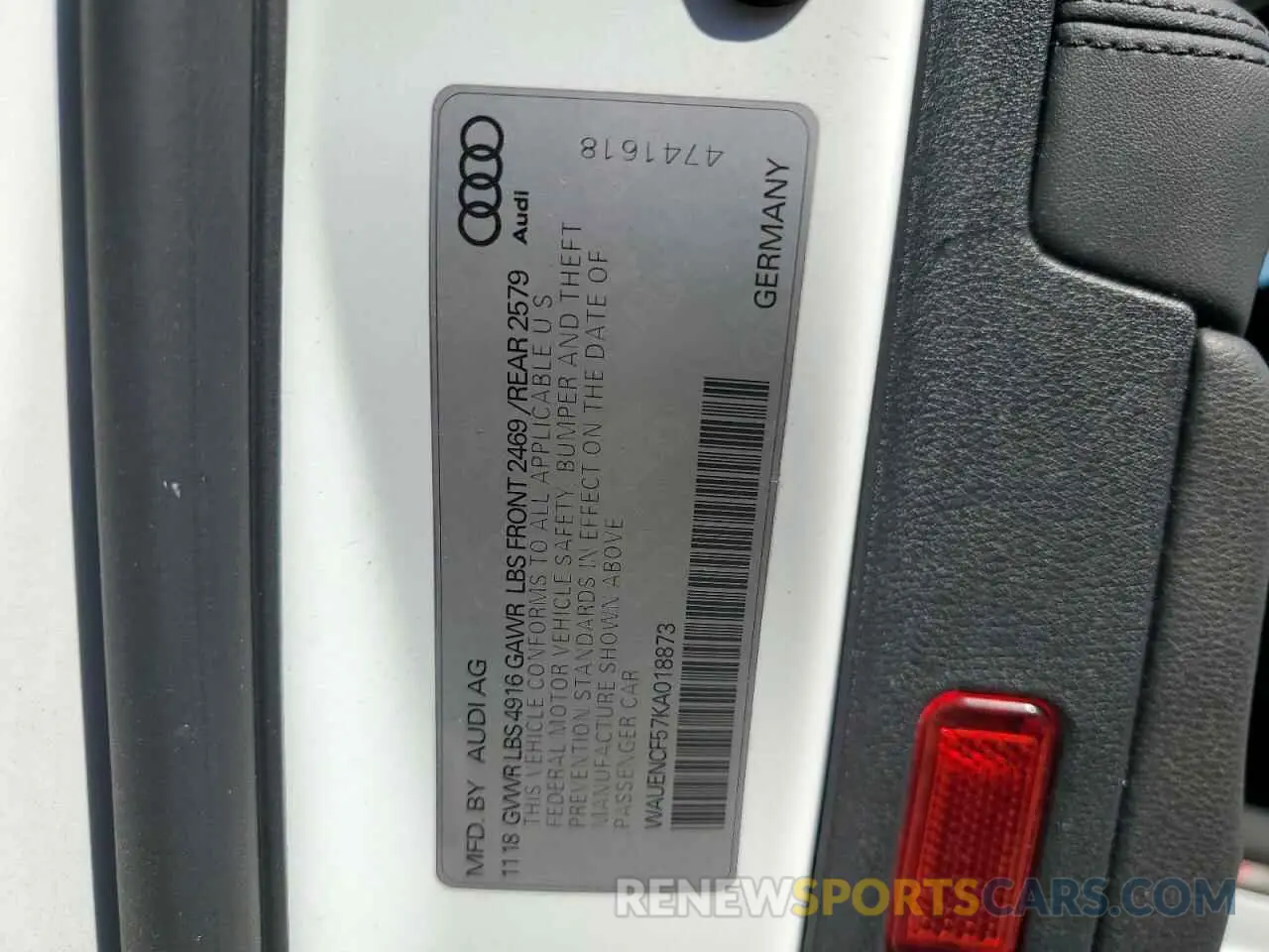 12 fotografías del automóvil dañado WAUENCF57KA018873 AUDI A5 2019
