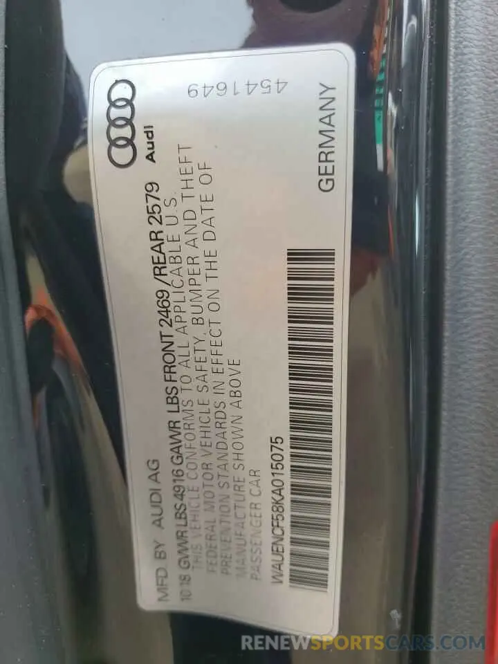 12 fotografías del automóvil dañado WAUENCF58KA015075 AUDI A5 2019