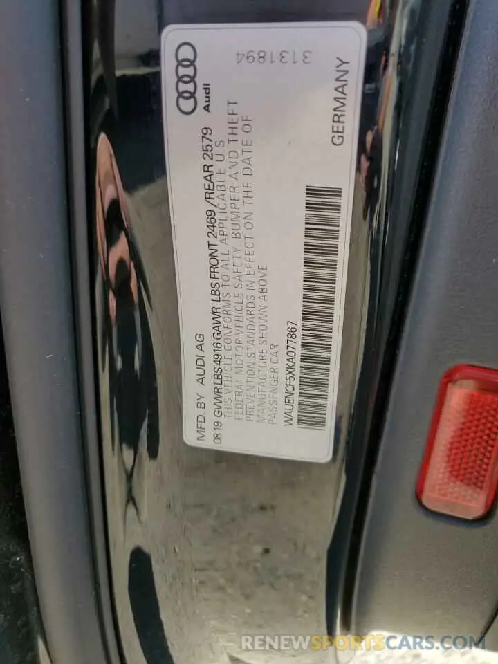 13 fotografías del automóvil dañado WAUENCF5XKA077867 AUDI A5 2019