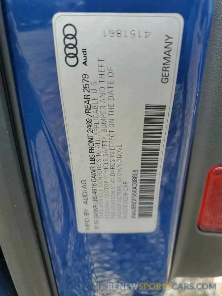 14 fotografías del automóvil dañado WAUENDF55KA008896 AUDI A5 2019