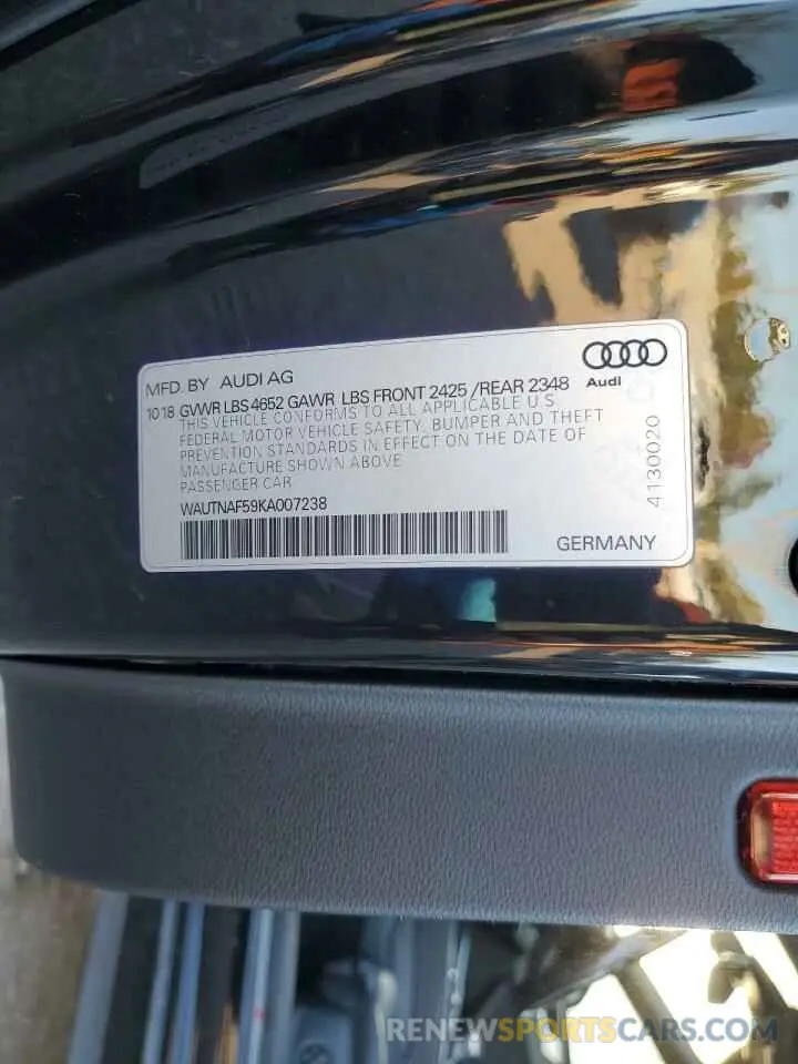 12 fotografías del automóvil dañado WAUTNAF59KA007238 AUDI A5 2019