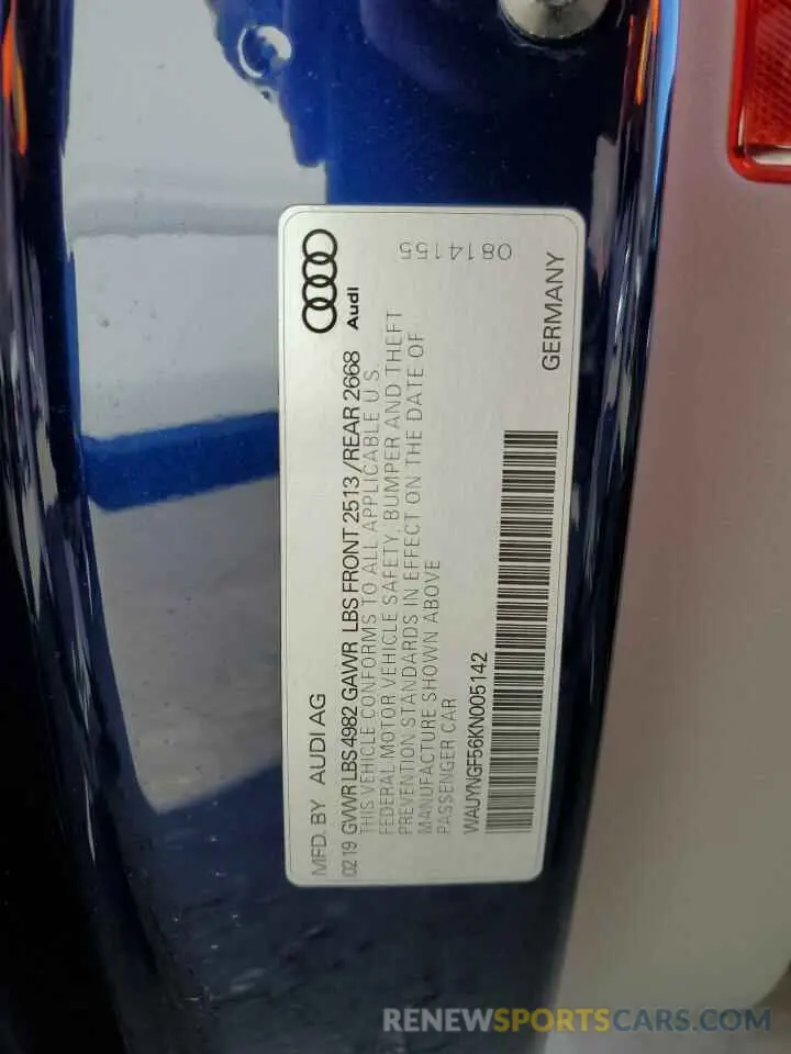 12 fotografías del automóvil dañado WAUYNGF56KN005142 AUDI A5 2019