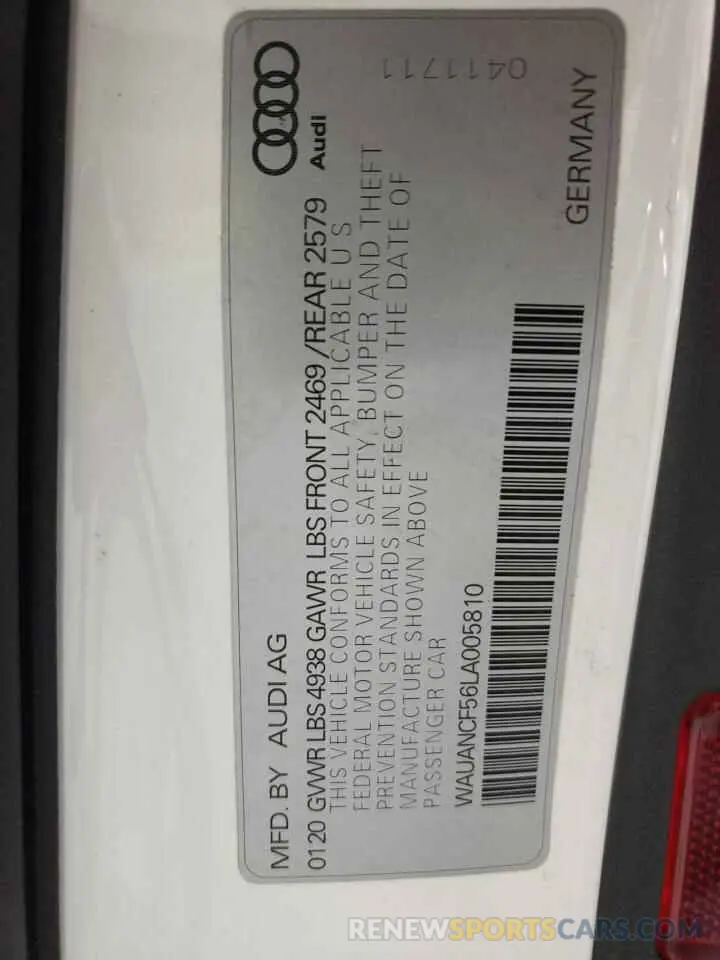12 fotografías del automóvil dañado WAUANCF56LA005810 AUDI A5 2020