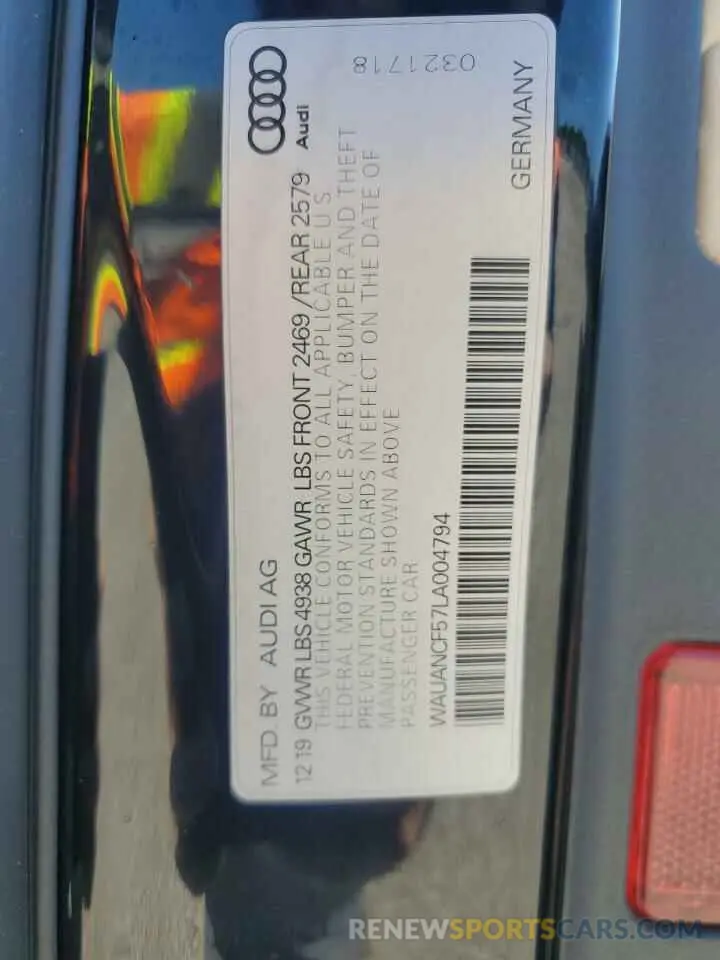 12 fotografías del automóvil dañado WAUANCF57LA004794 AUDI A5 2020