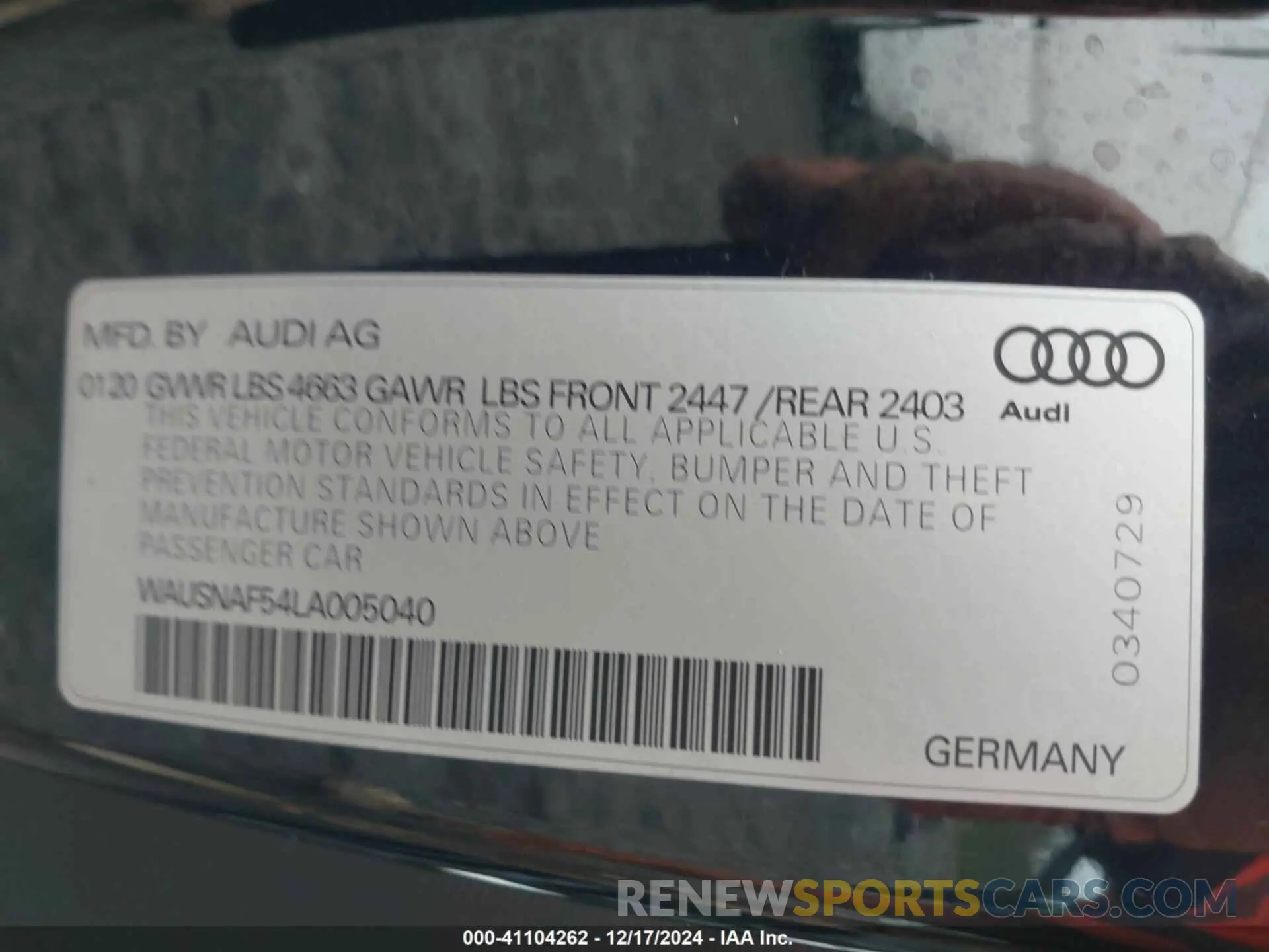 9 fotografías del automóvil dañado WAUSNAF54LA005040 AUDI A5 2020