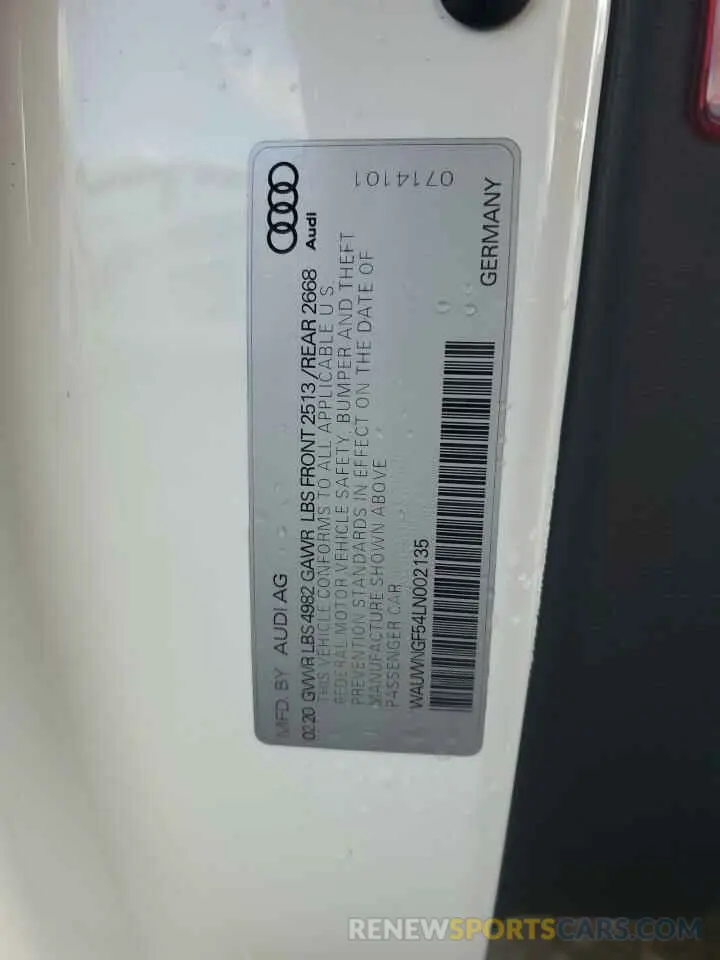 12 fotografías del automóvil dañado WAUWNGF54LN002135 AUDI A5 2020