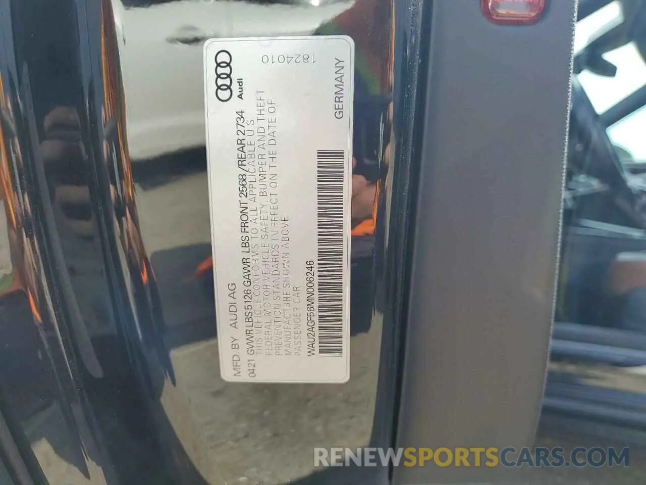 12 fotografías del automóvil dañado WAU2AGF56MN006246 AUDI A5 2021