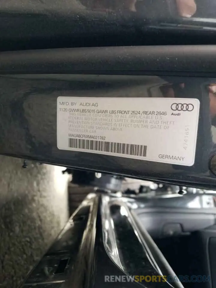 10 fotografías del automóvil dañado WAUABCF5XMA021762 AUDI A5 2021