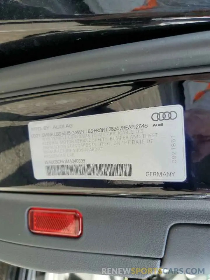 12 fotografías del automóvil dañado WAUCBCF51MA040399 AUDI A5 2021