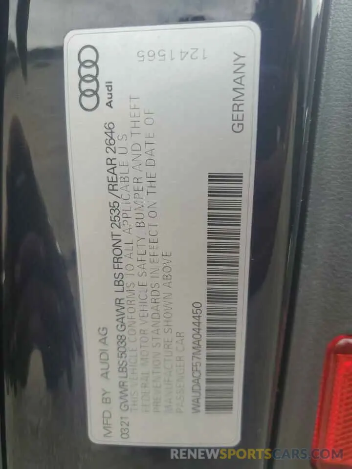 12 fotografías del automóvil dañado WAUDACF57MA044450 AUDI A5 2021