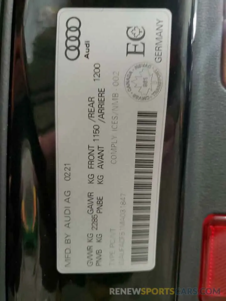 13 fotografías del automóvil dañado WAUFACF51MA031847 AUDI A5 2021