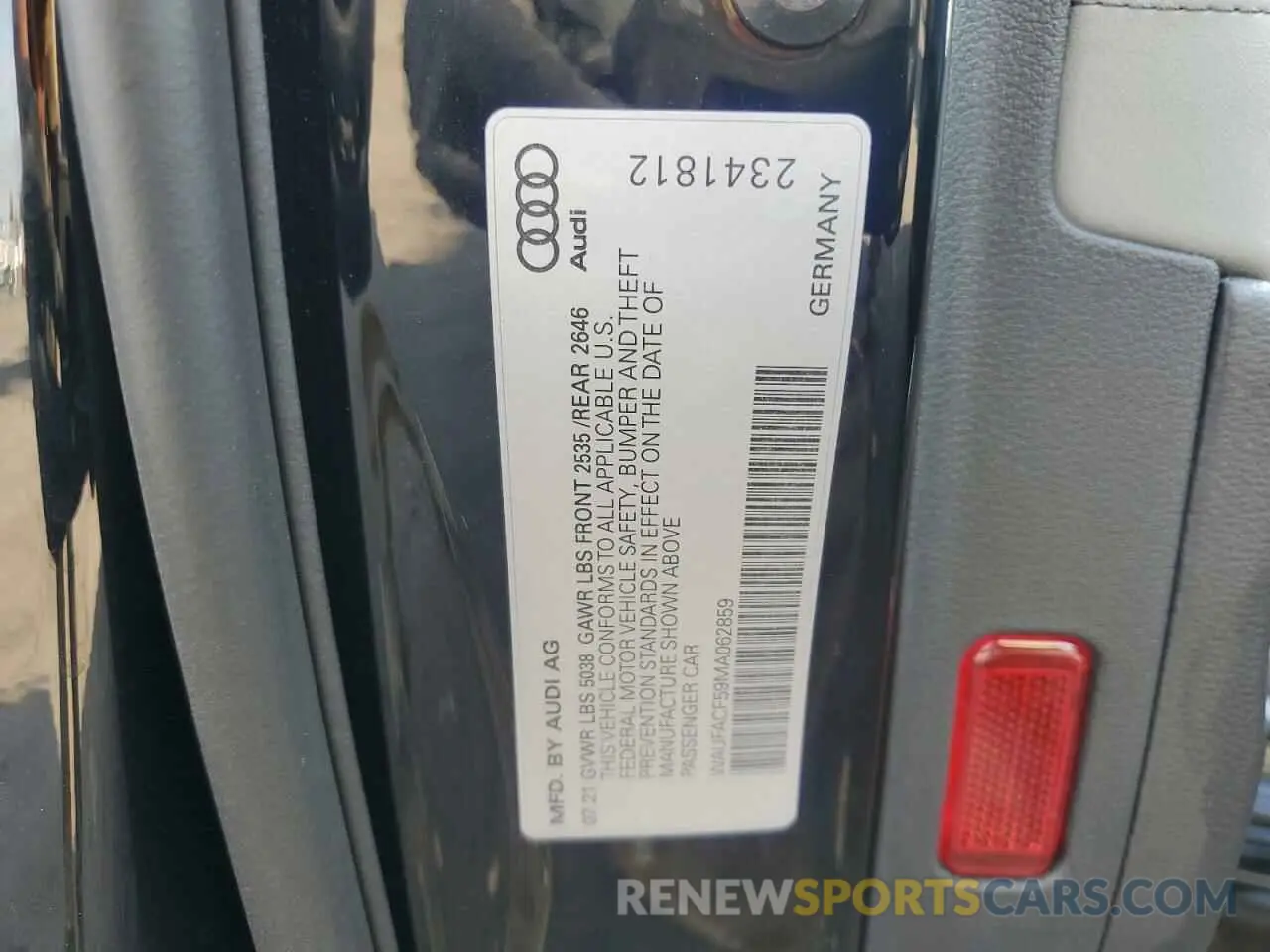 12 fotografías del automóvil dañado WAUFACF59MA062859 AUDI A5 2021