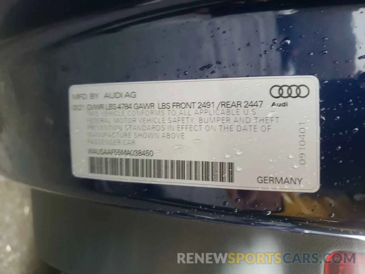 10 fotografías del automóvil dañado WAUSAAF55MA038450 AUDI A5 2021
