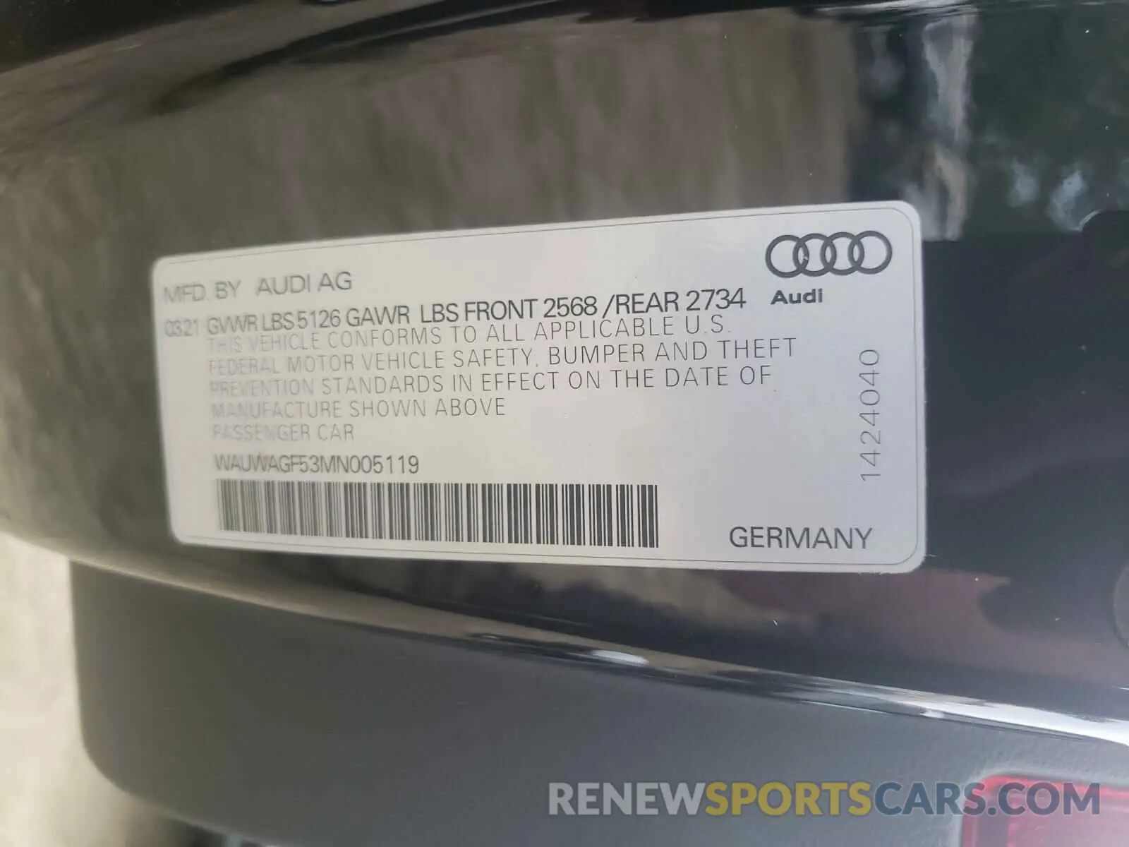 10 fotografías del automóvil dañado WAUWAGF53MN005119 AUDI A5 2021
