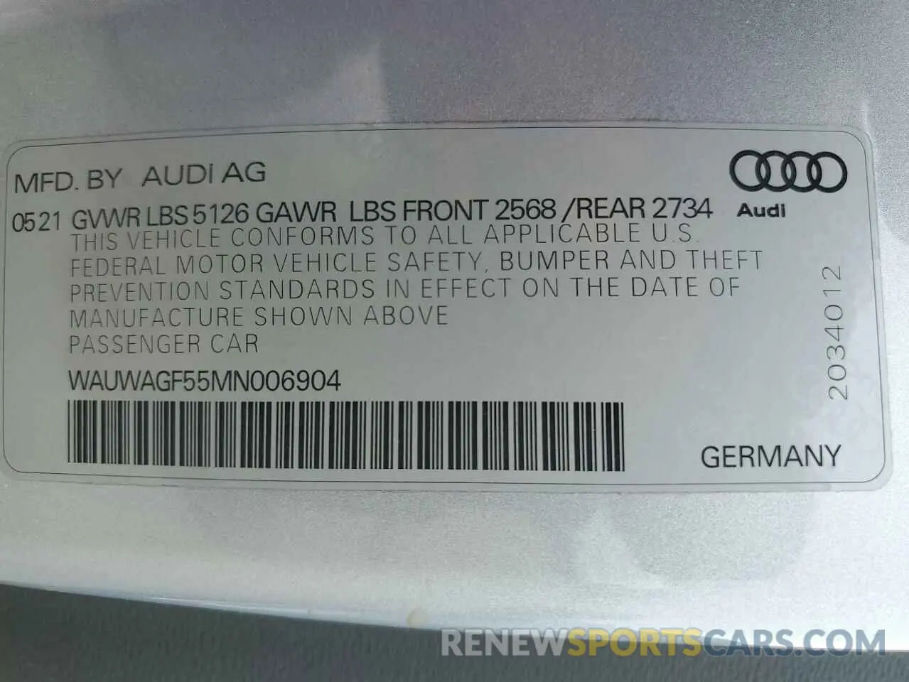 12 fotografías del automóvil dañado WAUWAGF55MN006904 AUDI A5 2021
