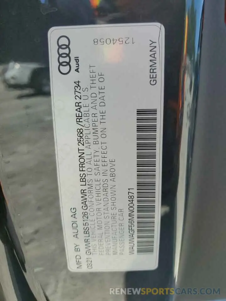 13 fotografías del automóvil dañado WAUWAGF56MN004871 AUDI A5 2021