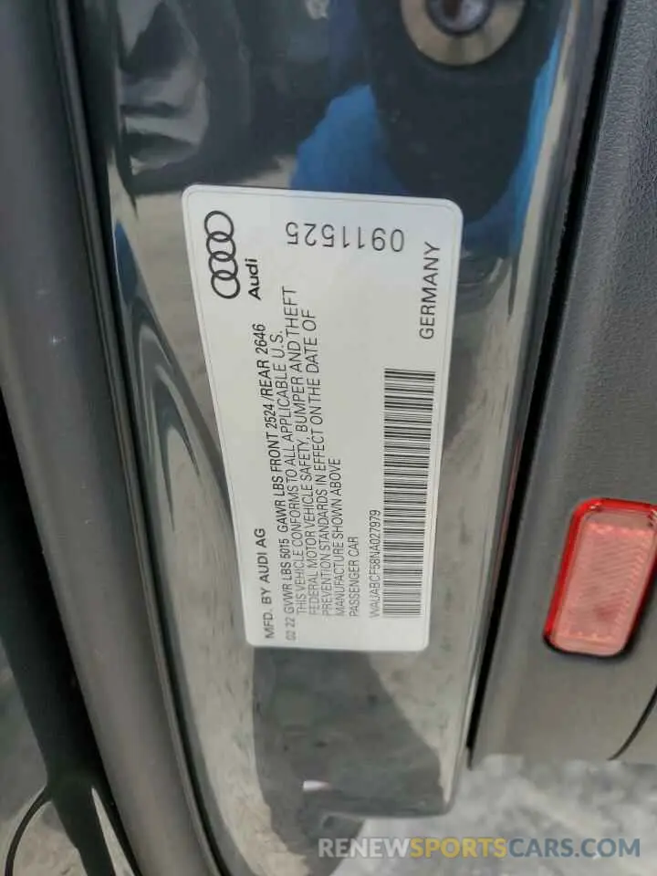 12 fotografías del automóvil dañado WAUABCF58NA027979 AUDI A5 2022