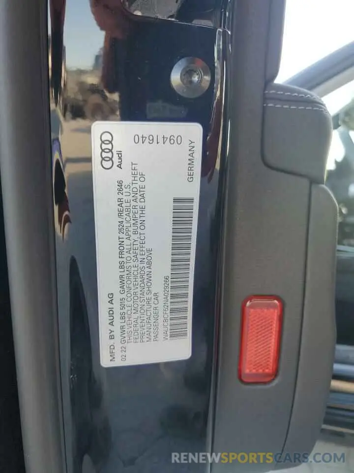 12 fotografías del automóvil dañado WAUCBCF52NA029266 AUDI A5 2022
