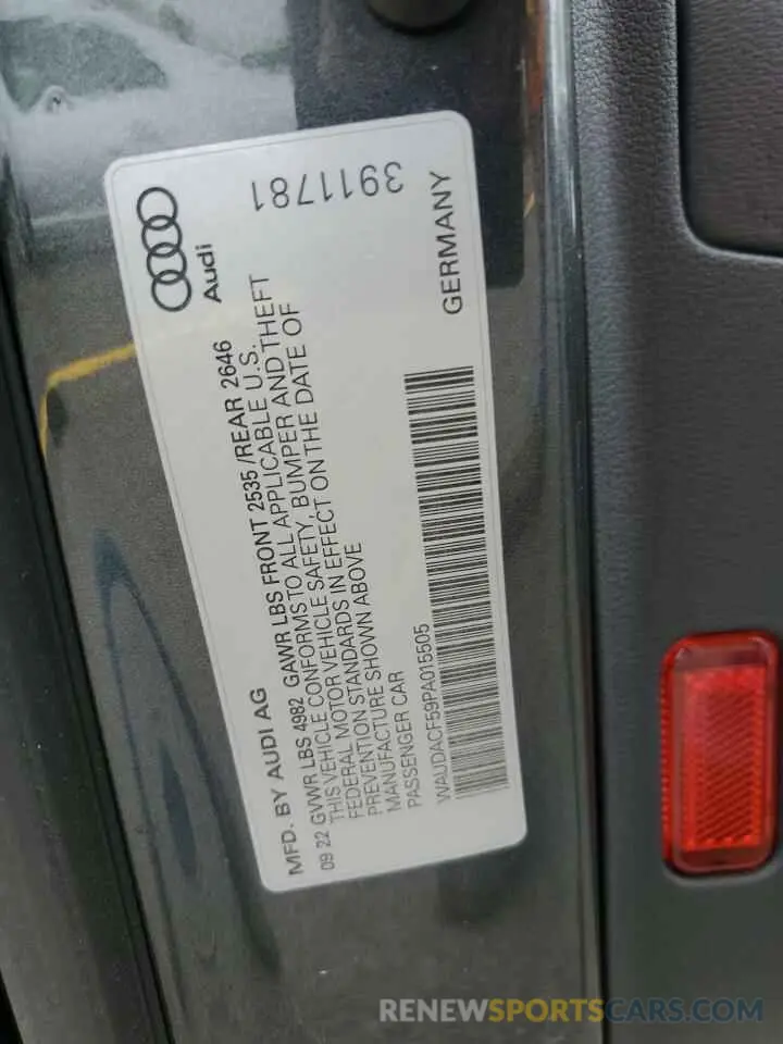 12 fotografías del automóvil dañado WAUDACF59PA015505 AUDI A5 2023
