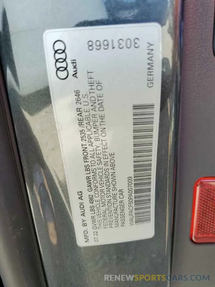 10 fotografías del automóvil dañado WAUFACF50PA007009 AUDI A5 2023