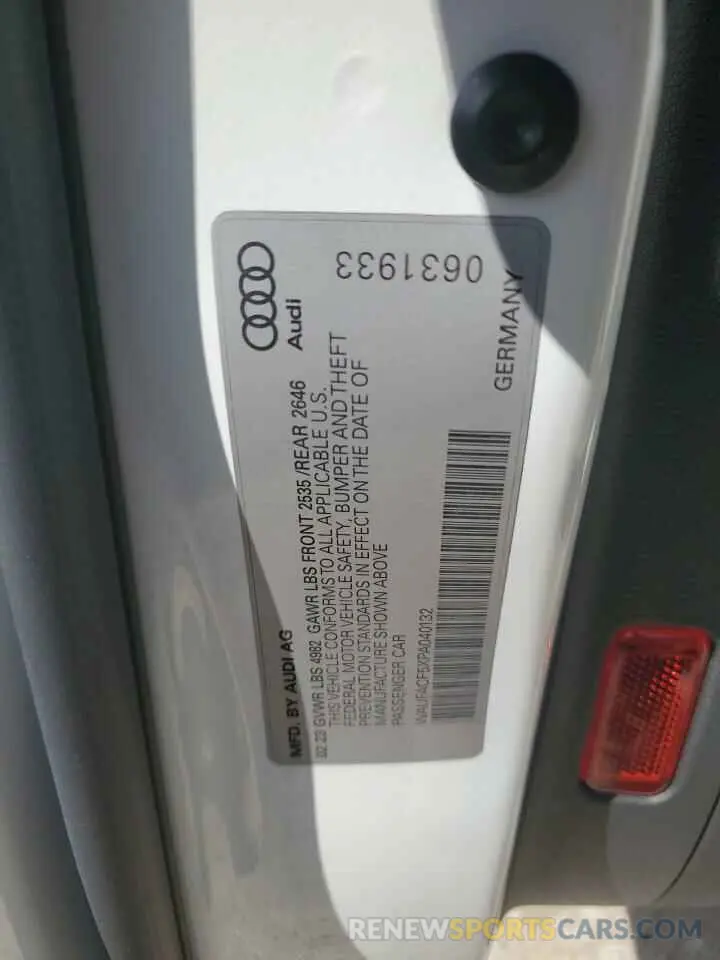 13 fotografías del automóvil dañado WAUFACF5XPA040132 AUDI A5 2023