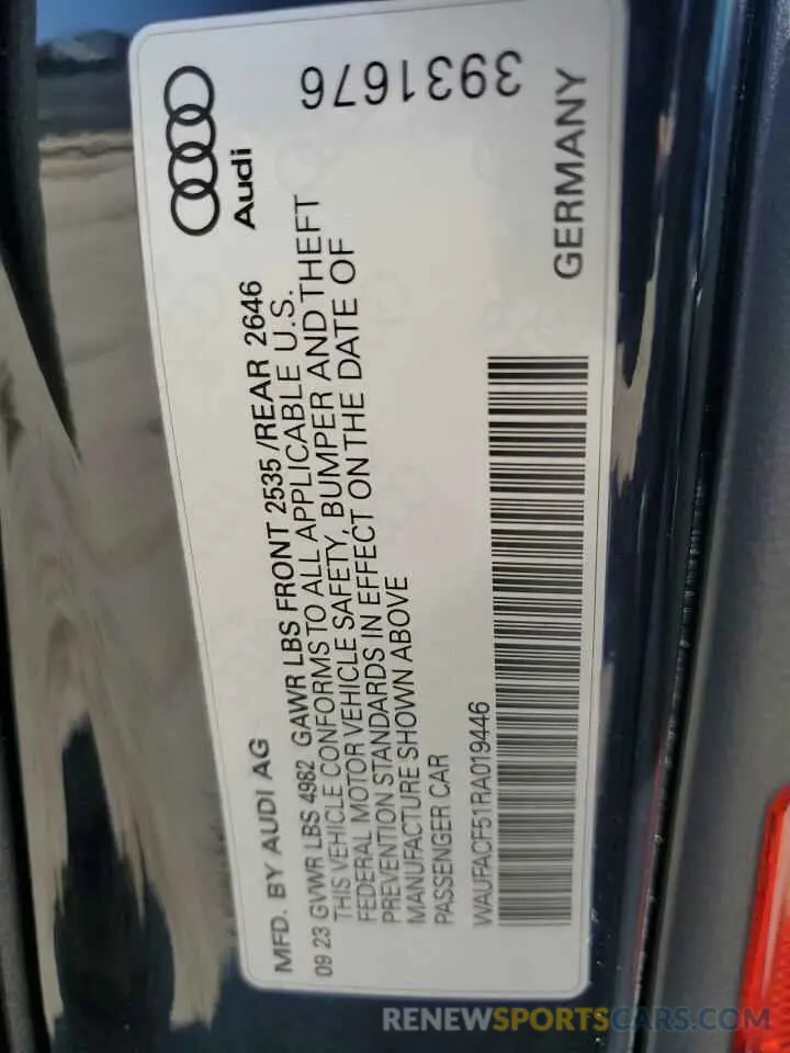14 fotografías del automóvil dañado WAUFACF51RA019446 AUDI A5 2024