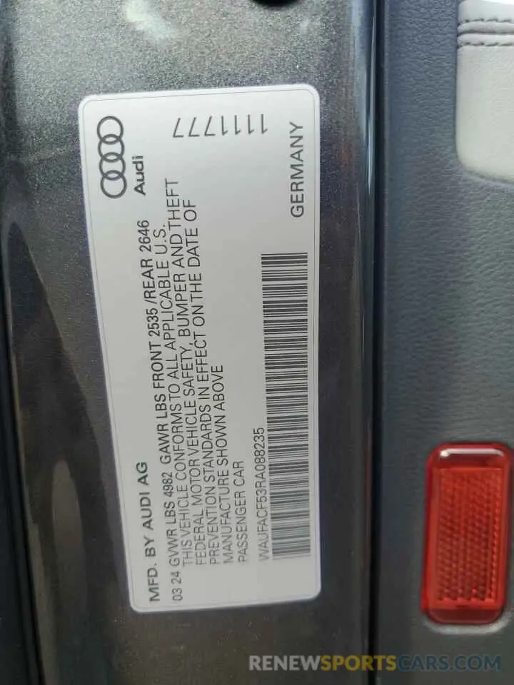 13 fotografías del automóvil dañado WAUFACF53RA088235 AUDI A5 2024