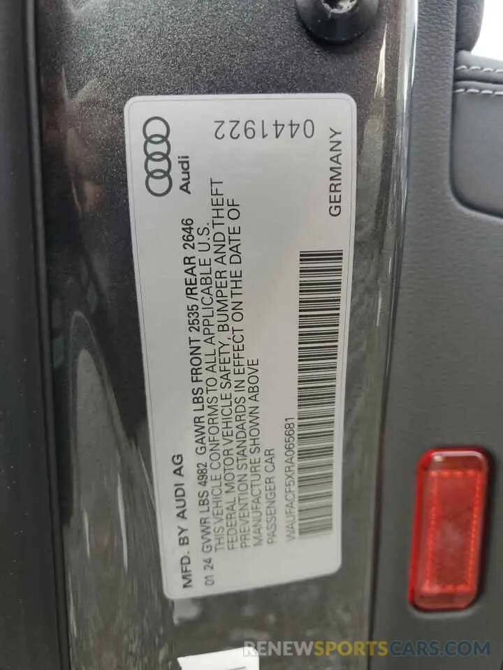 12 fotografías del automóvil dañado WAUFACF5XRA065681 AUDI A5 2024