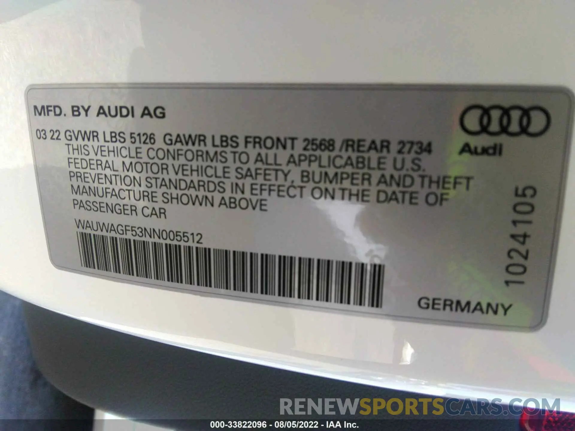 9 fotografías del automóvil dañado WAUWAGF53NN005512 AUDI A5 CABRIOLET 2022