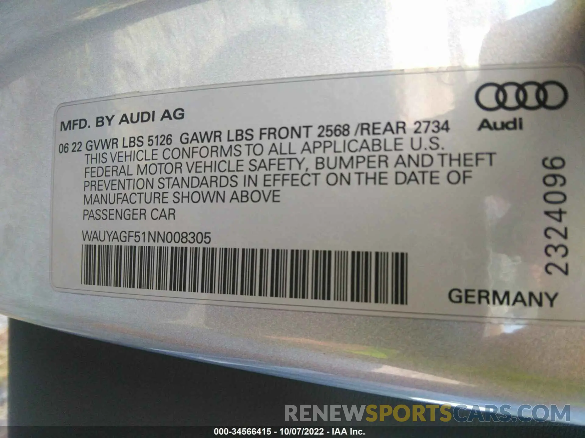 9 fotografías del automóvil dañado WAUYAGF51NN008305 AUDI A5 CABRIOLET 2022
