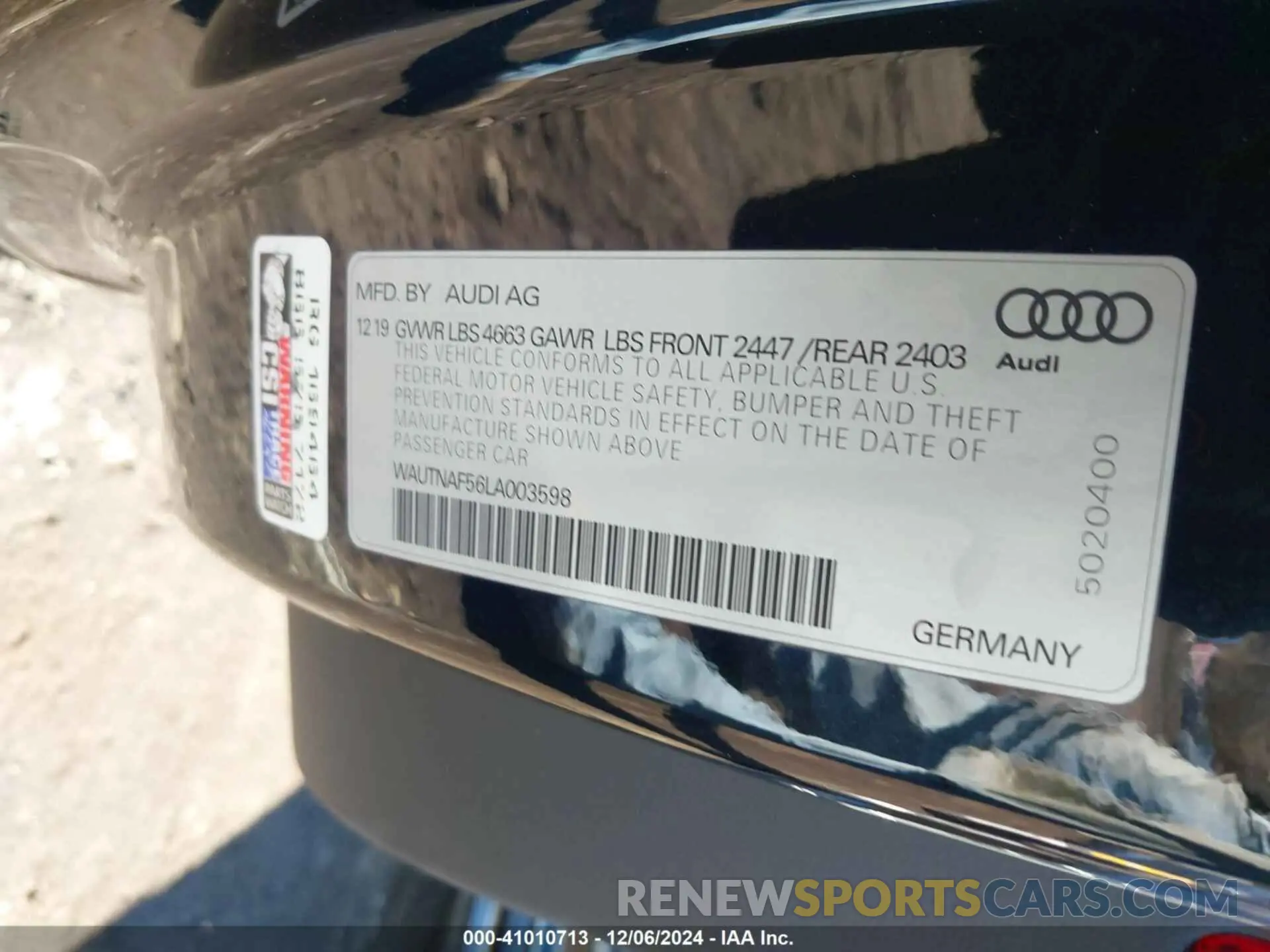 9 fotografías del automóvil dañado WAUTNAF56LA003598 AUDI A5 COUPE 2020