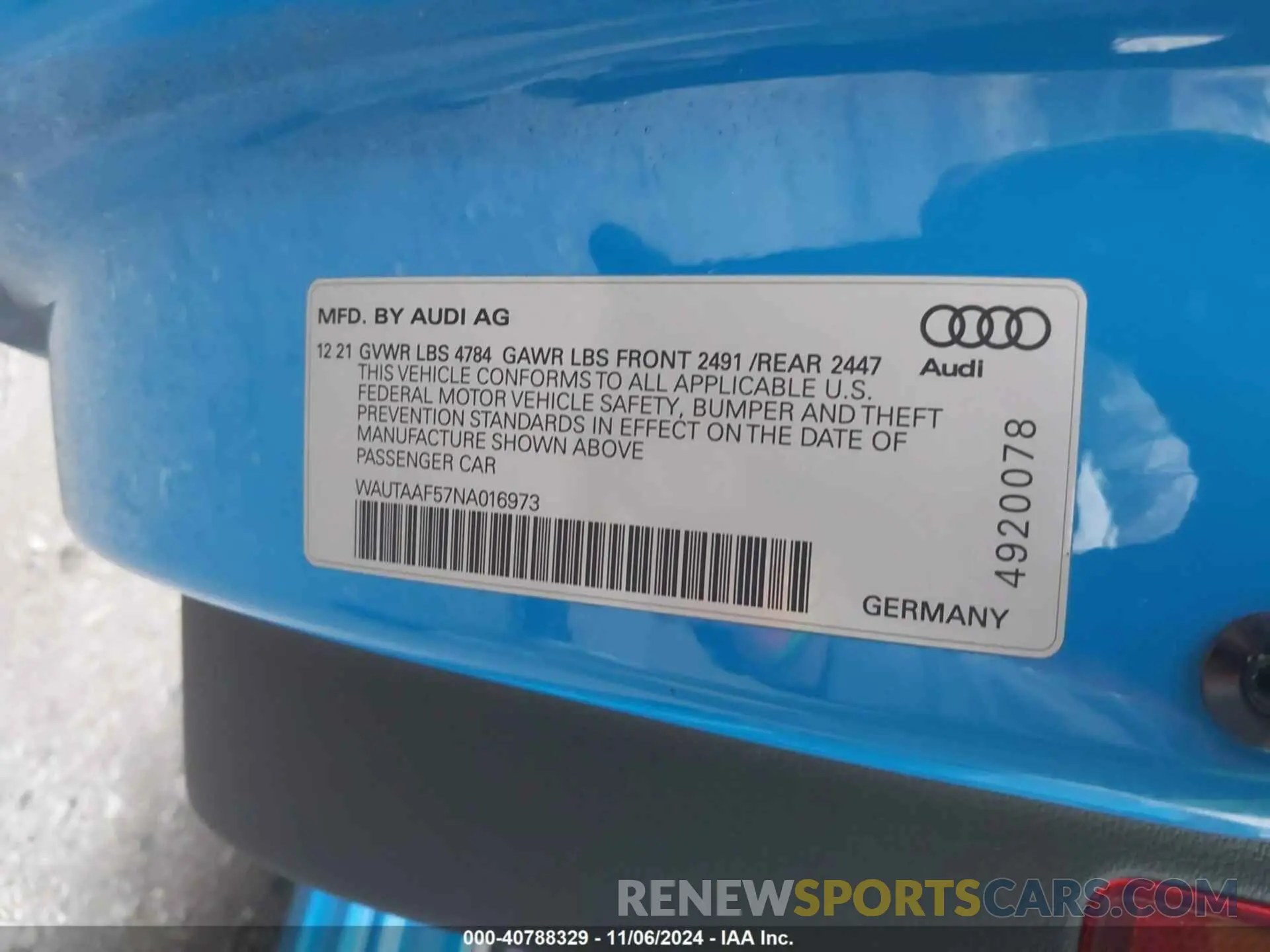 9 fotografías del automóvil dañado WAUTAAF57NA016973 AUDI A5 COUPE 2022