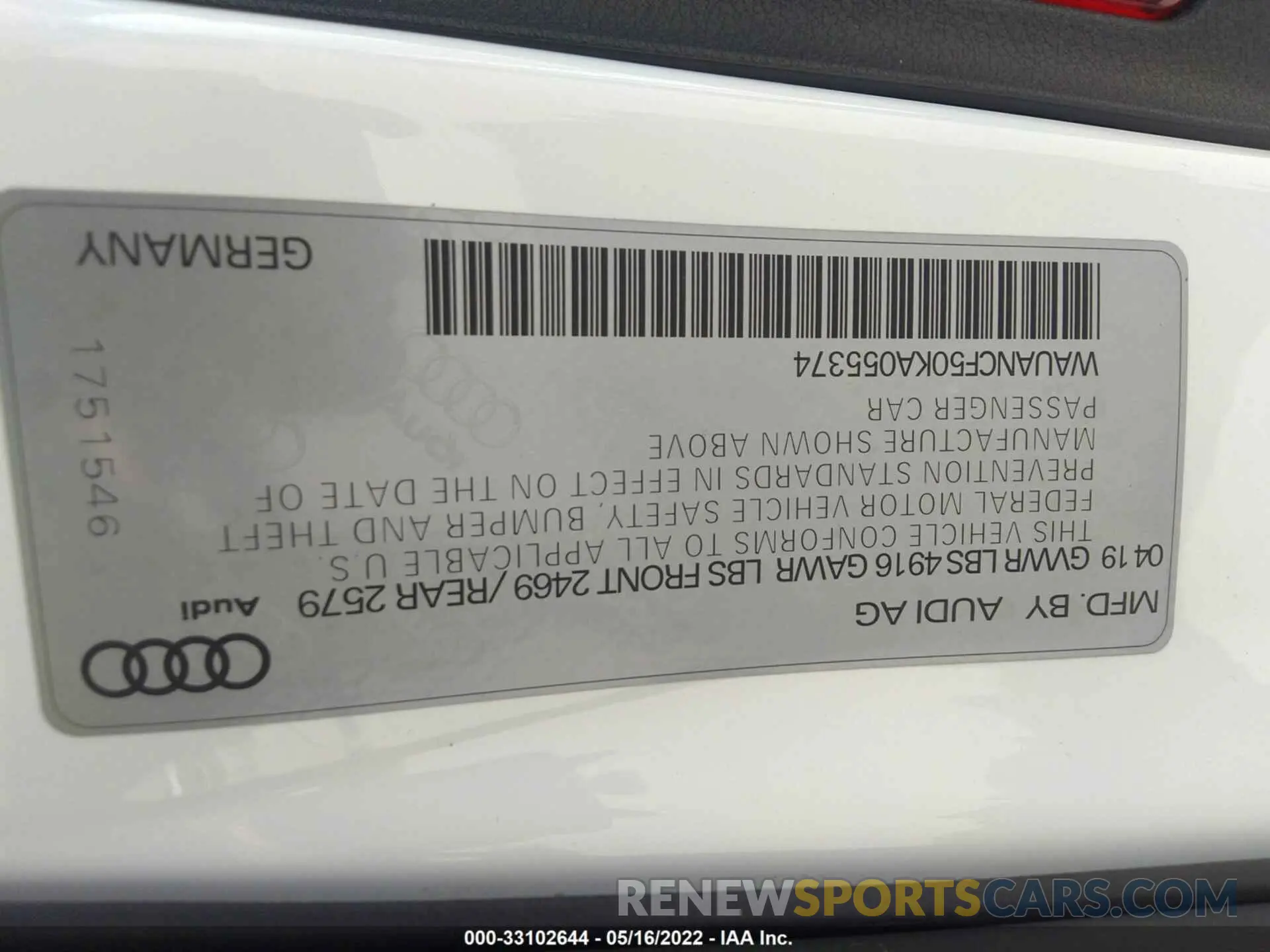 9 fotografías del automóvil dañado WAUANCF50KA055374 AUDI A5 SPORTBACK 2019